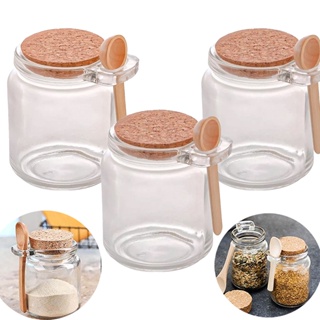 KIT 3 PORTA CONDIMENTO HERMÉTICO VIDRO C/ COLHER DE BAMBU NF