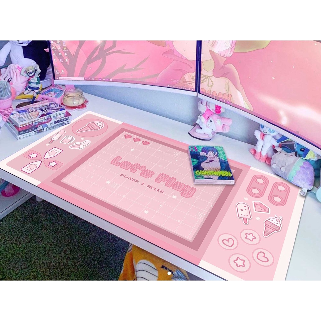 Kawaii Pink gamer Desk Mat , Retro 90s console De Videogame Portátil ...
