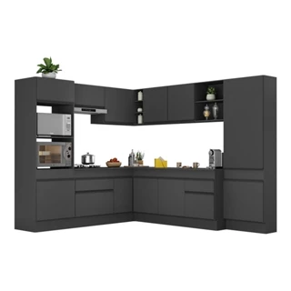 Armário de Cozinha Completa de Canto com Rodapé Veneza Multimóveis MP2082.895 Preto