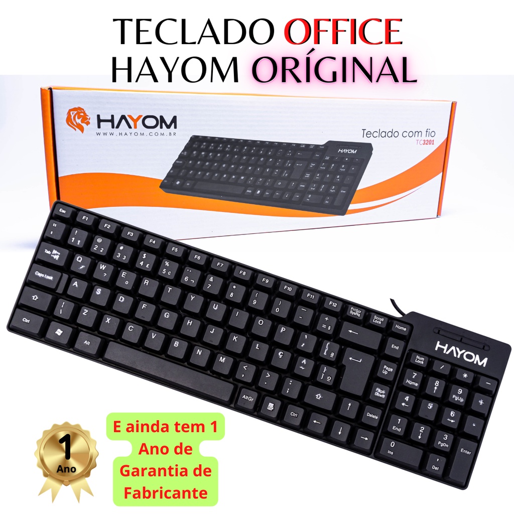 Teclado Office USB TC3201 Hayom Original Para Computador Notebook Escritório e Home Office ABNT2