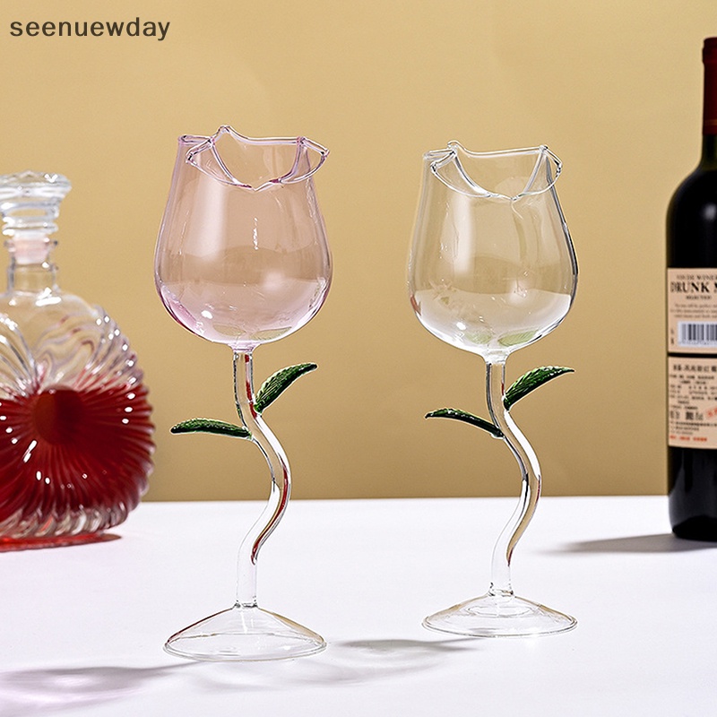 Taça de Vinho em Vidro Borossilicato Rosa 400ml - Design de Rosa - Ricaly
