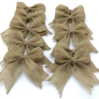 (10 Peças/Pacote) Estilo Vintage Tecido De Juta De Linho Natural Arco Festa Mostrar Caixa De Presente Decoração Artesanal DIY