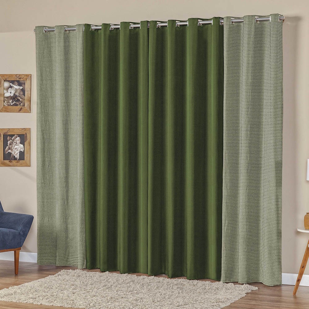 Cortina Capri 2,00m x 1,70m Tecido Oxford C/ Piquet Ilhós Cromado Varão Simples - Verde Esmeralda