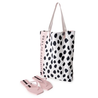 Rasteira Kit Shopping Bag Tira Pale Pink Estampa Animal Print