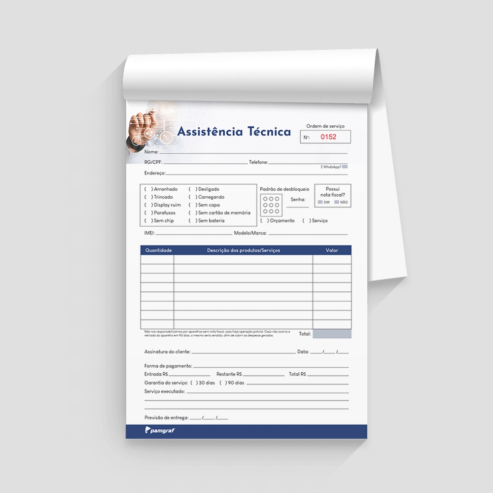 1 Bloco c/ 100 Fls de Ordem de Serviço para Assistência Técnica Modelo 01