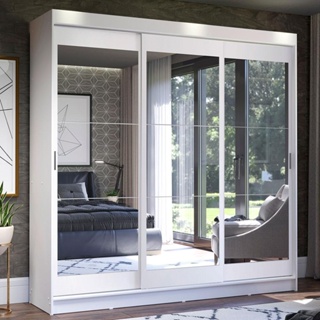 Guarda-Roupa Casal Madesa Istambul 3 Portas de Correr de Espelho 3 Gavetas - Branco