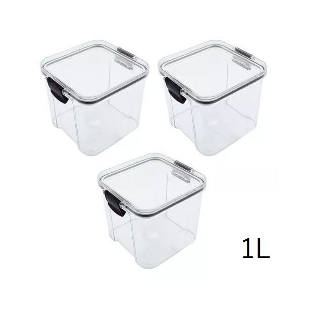 Kit 3 Pote Hermético Quadrado Empilhável Cozinha 1 Litro Organizador