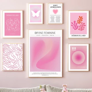 Pink Angel Number Line Girl Face Coral Butterfly Wall Art Canvas Pôsteres De Pintura E Estampas Fotos De Parede Para Decoração De Sala De Estar