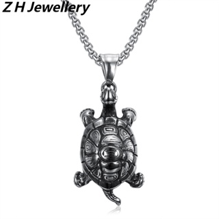 [Z H Jewelry] Jóias] Pingente De hip-hop Vintage Little Turtle Aço Inoxidável Colar De Moda Masculina E Feminina Punk Party Rock Titanium Steel Acessórios