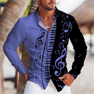 Impressão gráfica de camisas masculinas no verão Botão de música top camisa  de manga longa design de roupas S-6XL confortáveis