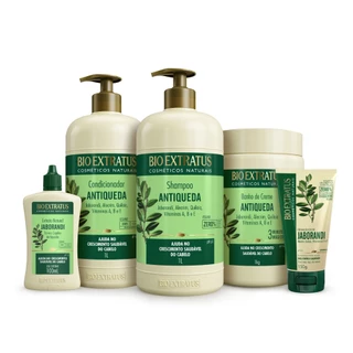Kit Jaborandi Antiqueda Shampoo, Condicionador, Banho de Creme 1L, Finalizador 150g e Extrato 100mL Bio Extratus
