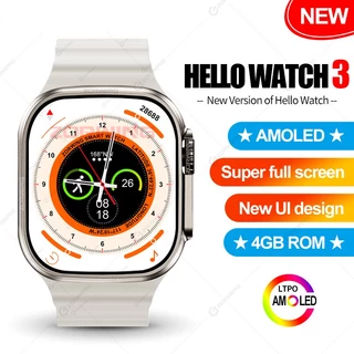 Hello Watch 3 AMOLED Tela Cheia 2.04 Polegadas Smart Men Compass Série 8 Smartwatch Com Música Local 4GB ROM Para Android IOS