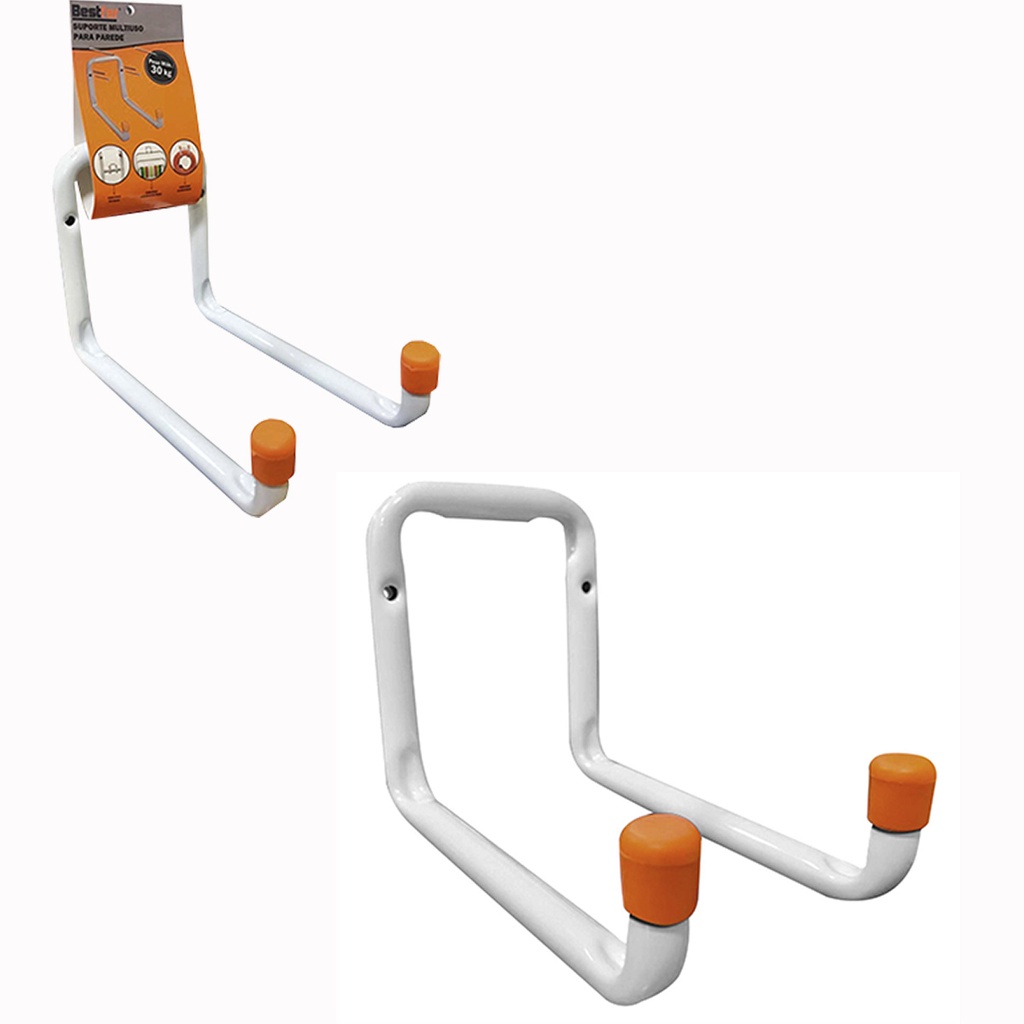 Kit 2 Suporte Gancho 30kg Pendura Escada Bicicleta 155mm