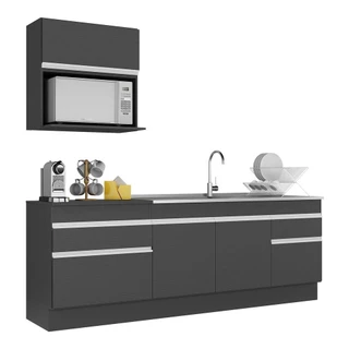 Armário de Cozinha Compacta com Rodapé Veneza Multimóveis MP2110.898 Preto/Branco