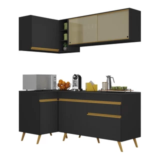 Cozinha Compacta de Canto Veneza GB Multimóveis MP2056 com Armário e Balcão Preta