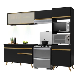 Cozinha Compacta 4 peças com Leds MP2017 Veneza Up Multimóveis Preta