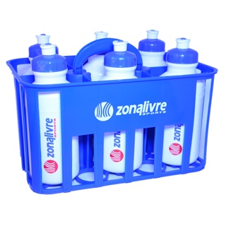 Kit com 6 Squeezes + Cesta Porta Squeeze Garrafas Esportivas