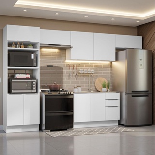 Armário de Cozinha Completa 350cm Branco Stella Madesa 01