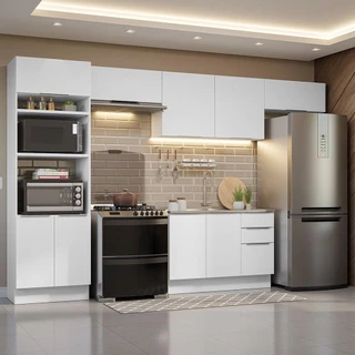 Armário de Cozinha Completa 350cm Branco Stella Madesa 01 em Oferta na Shopee
