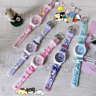 Macaron Cor Sanrio 3D Kuromi Hello Kitty Unicorn Girls Watch Cinnamoroll Melody Correia De Silicone À Prova D