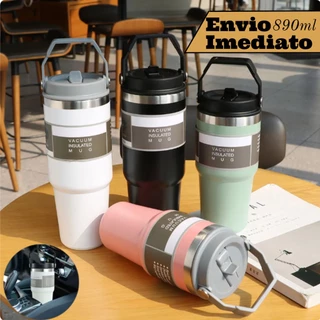 Garrafa Térmica 900ML Com Alça Flip Tumbl Aço Inoxidável Isolamento Térmico Com Canudo P/ Academia Trabalho Caminhada