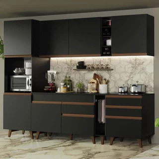 Cozinha Completa Madesa Reims 260005 com Armário e Balcão - Preto em Oferta na Shopee