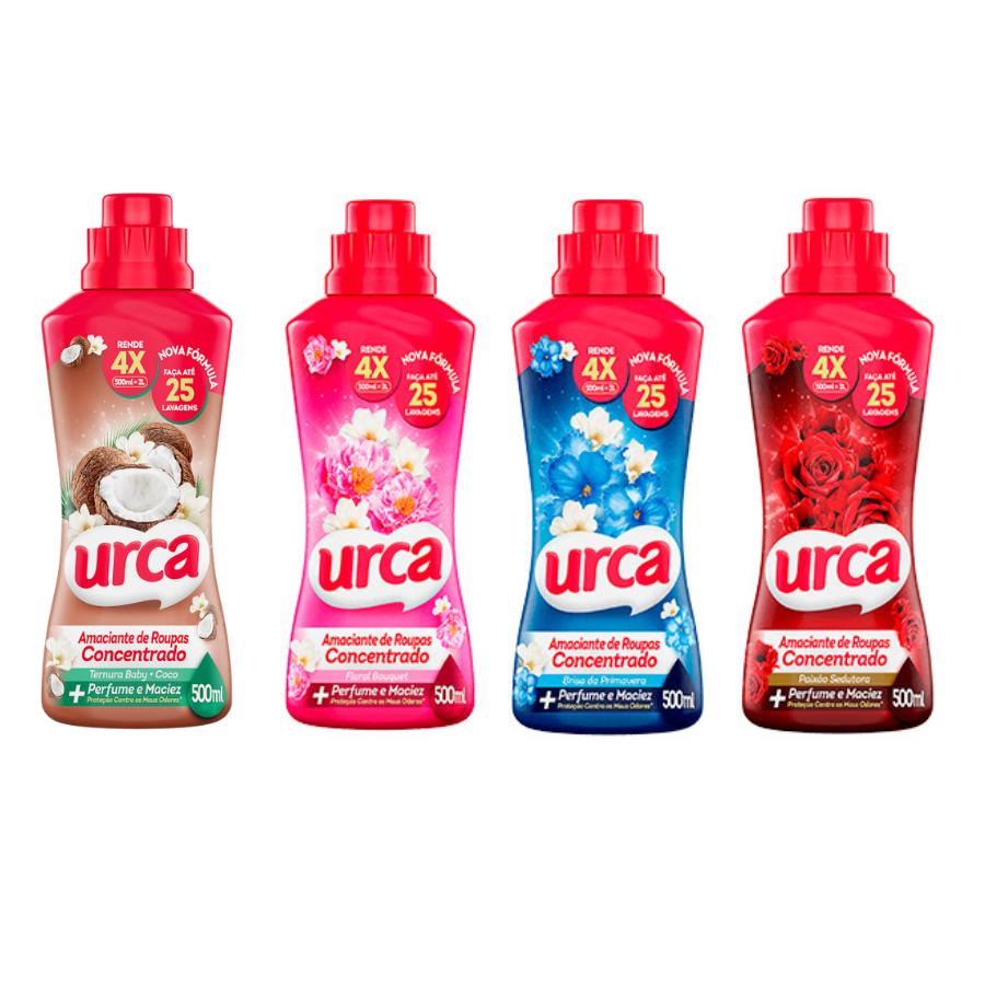 Kit amaciantes concentrado Urca - Floral 500ML + Paixão Sedutora 500ML + Ternura 500ML + Brisa 500