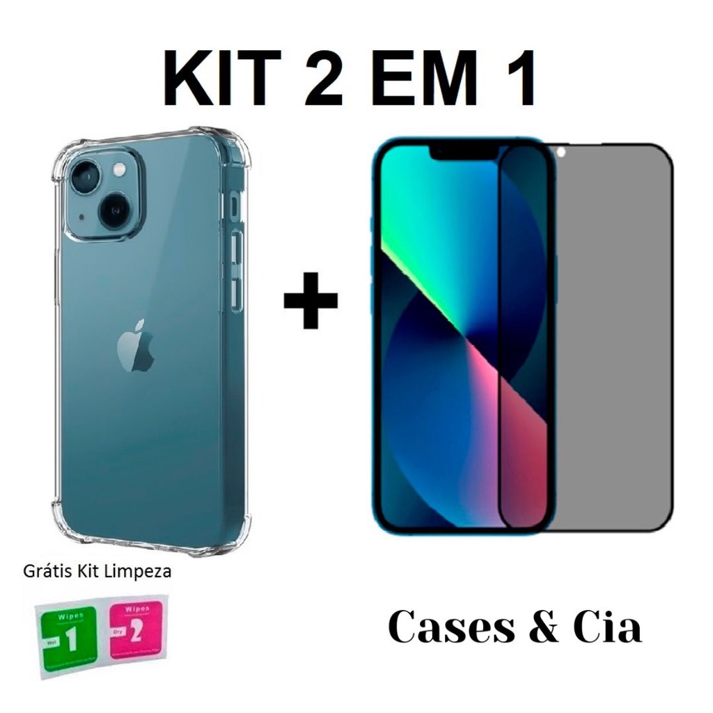 Kit Capa Anti-impacto Para iPhone 13 + Película 3D Privacidade