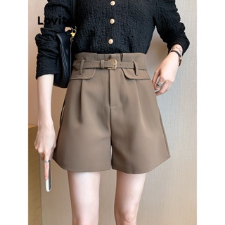 Lovito Shorts Bolsos e Detalhes de Contraste para Mulheres LNE19060 (Marrom)