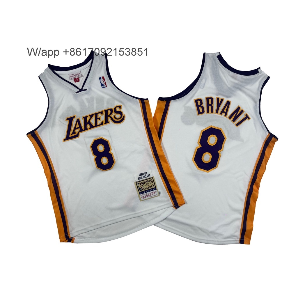 Lakers Bordados No . 24 Camiseta Vintage Mitchell Branco Amarelo 09-10-Kobe Bryant Jersey Football