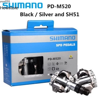 2023 Shimano PD-M520 pedal Auto-Travante De Bicicleta De Montanha Com Trava SH51 Marca PD22 Novo M520 SPD Pedais MTB Sem Clipless + Cleats-Pretos