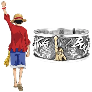 Anime One Piece Anéis Ajustáveis Retro Skull Head Monkey D Luffy Ring Para Homens Acessórios De Moda Jóias Mulher Presente