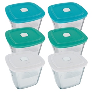 Conjunto de Potes de vidro Marinex Facilita 1 Litro Alta com Tampa Plástica 6 Peças