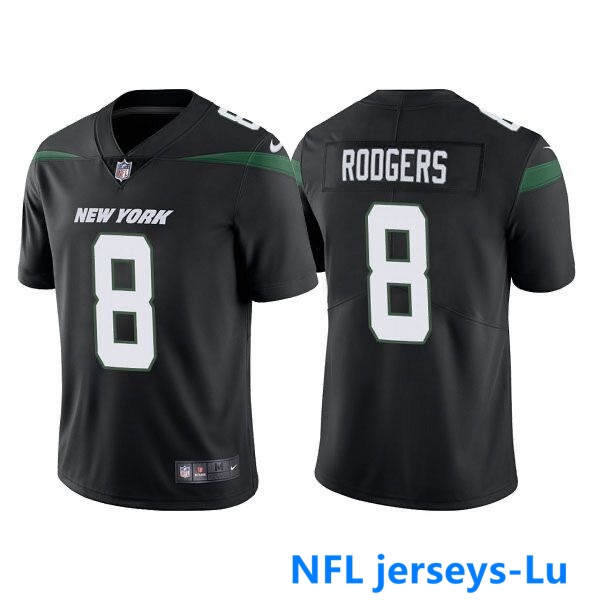 Camisa New York Jets 8 Aaron Rodgers preto Limitada Camiseta de Futebol Americano Masculina 2022NFL Jersey