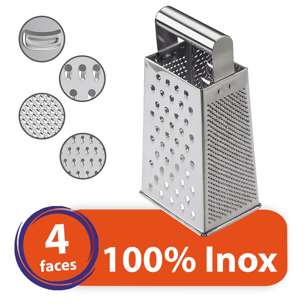 Ralador Fatiador Inox 4 Faces Queijo Legumes Alimentos Cozinha de Mesa Top Premium