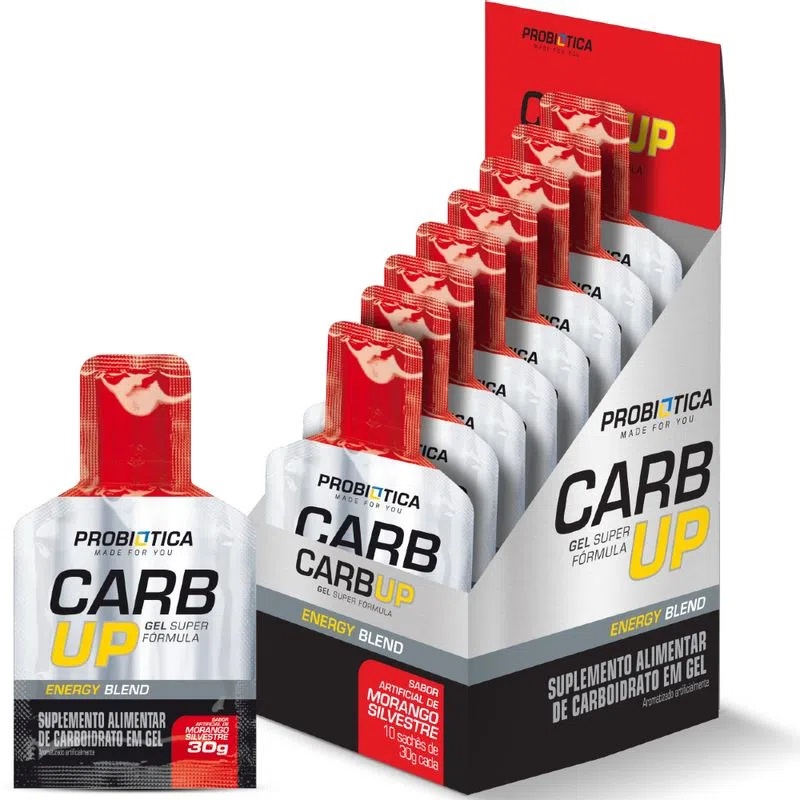 Carb Up Gel Super Morango Silvestre Com 10 Sachês Sem Cafeina Energetico em Gel de 30g Probiótica