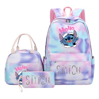 Stitch Girls School Bag Conjunto De Três Peças , Lancheira