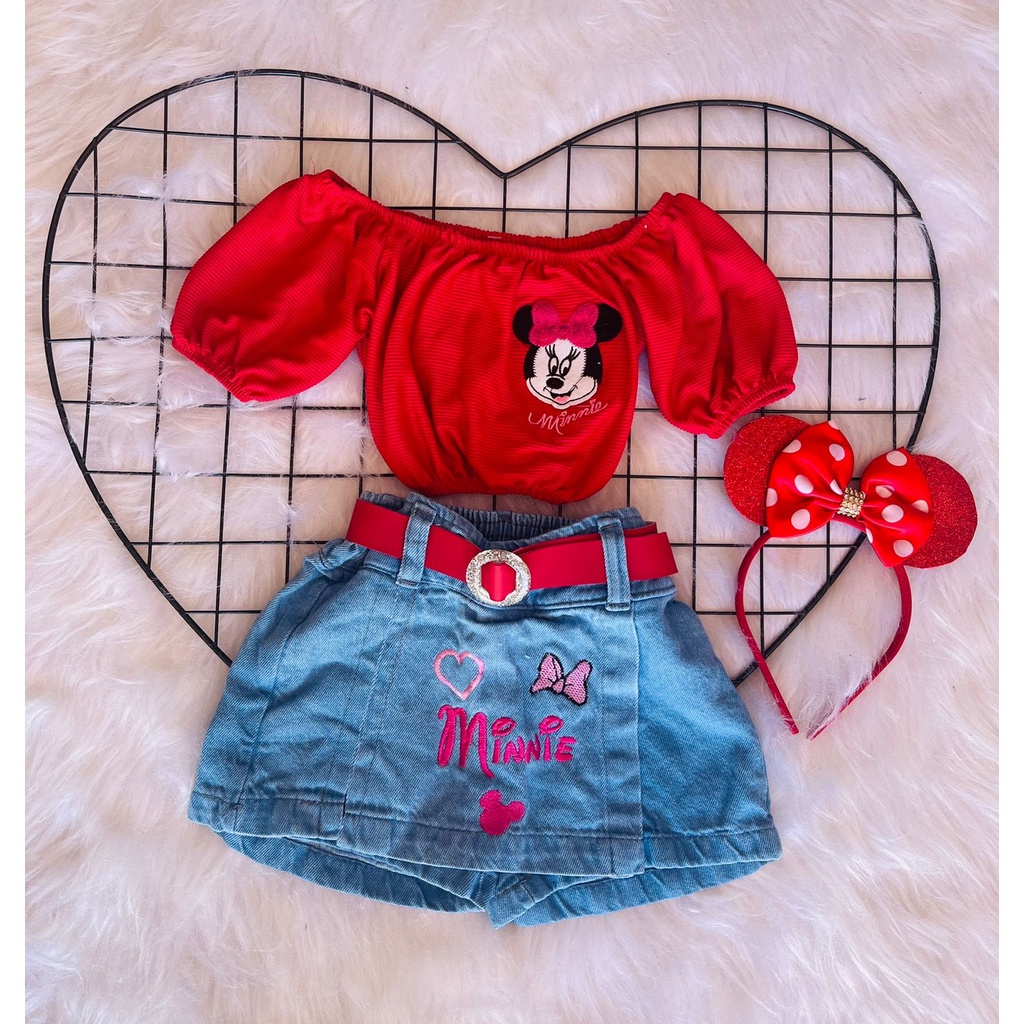 Conjunto infantil blogueirinha Minnie com Tiara personalizada