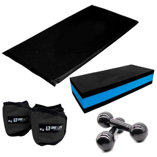 Kit aeróbico Step + caneleira de 1kg + halter de 1kg + colchonete