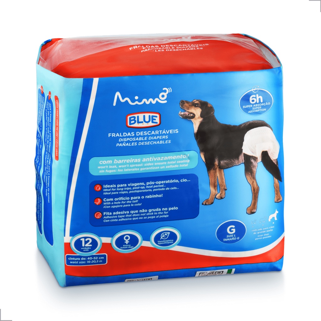 Fralda Higiênica Pet Grande Cachorro Cio Blue Mimo 12 Fêmea | Shopee Brasil