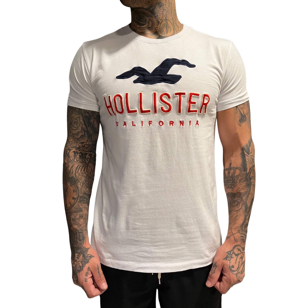 Camiseta Hollister California Branca Masculina | Shopee Brasil
