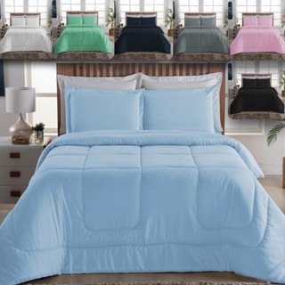 Roupa Cama Kit Edredom Joyce Micropercal 400 Fios Cama Casal Queen 3pcs Liso Toque Acetinado Macio