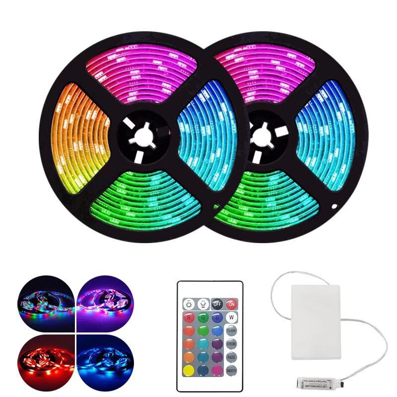 Fita LED RGB 3528 Rolo 5 Metros Com Silicone Controle Fonte Iluminação Decoração Quarto Casa Sala