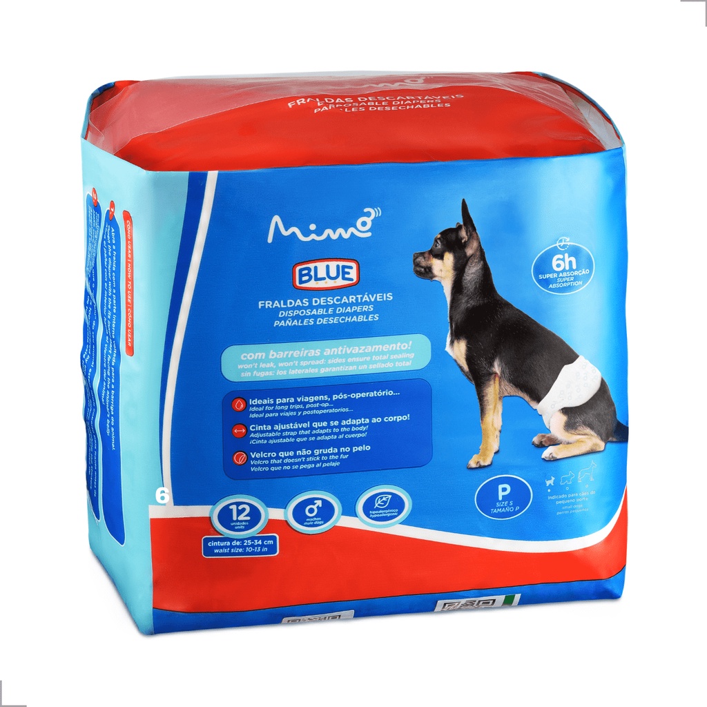 Fralda Higiênica Pet Pequeno Cachorro Blue Mimo 12U Macho | Shopee Brasil