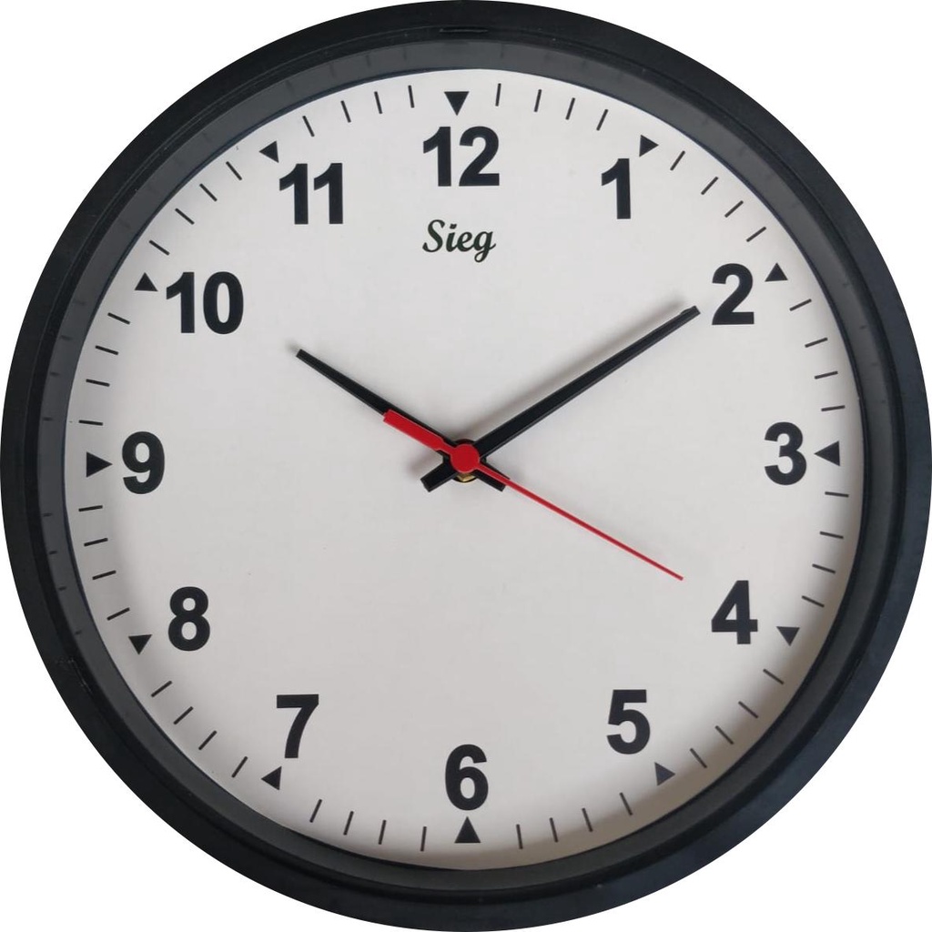 RELOGIO DE PAREDE NRS PRETO FUNDO BRANCO 28CM SIEG - PT