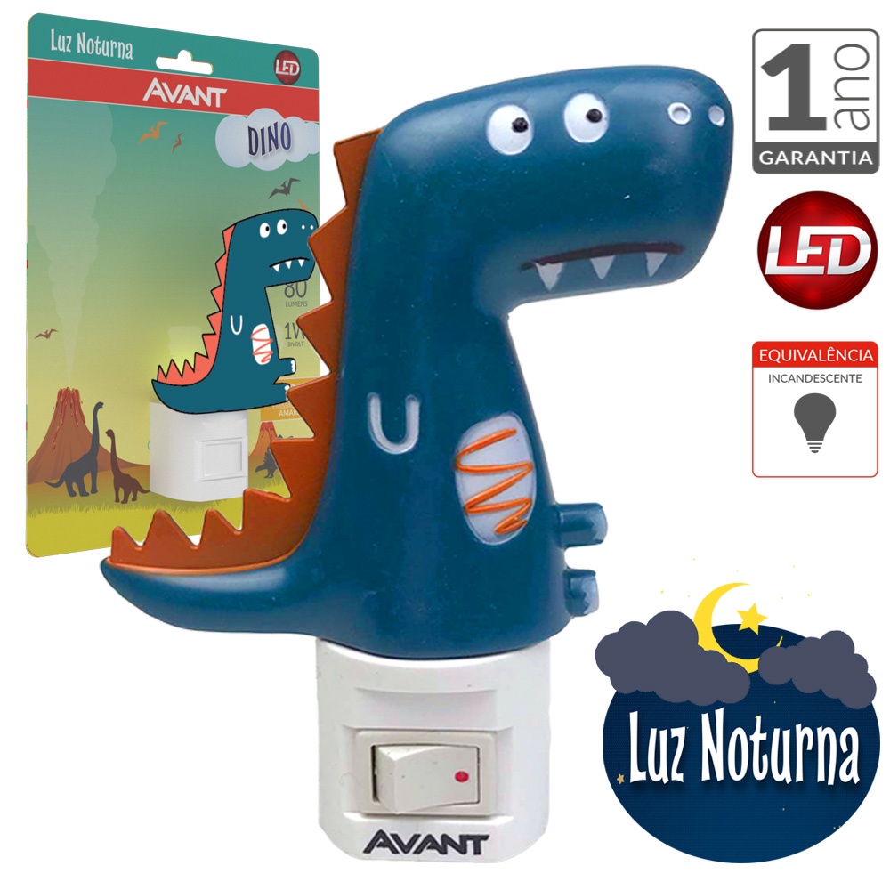 Luz Noturna Infantil Luminária Dinossauro Dino Luz Amarela Tomada ...