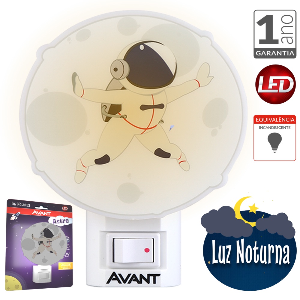 Luminária Led Noturna Infantil Astronauta Luz Amarela Tomada Bivolt