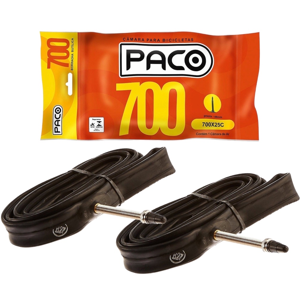 2 x Câmara Aro 700x25c Para Bicicleta Speed Presta 48mm Paco