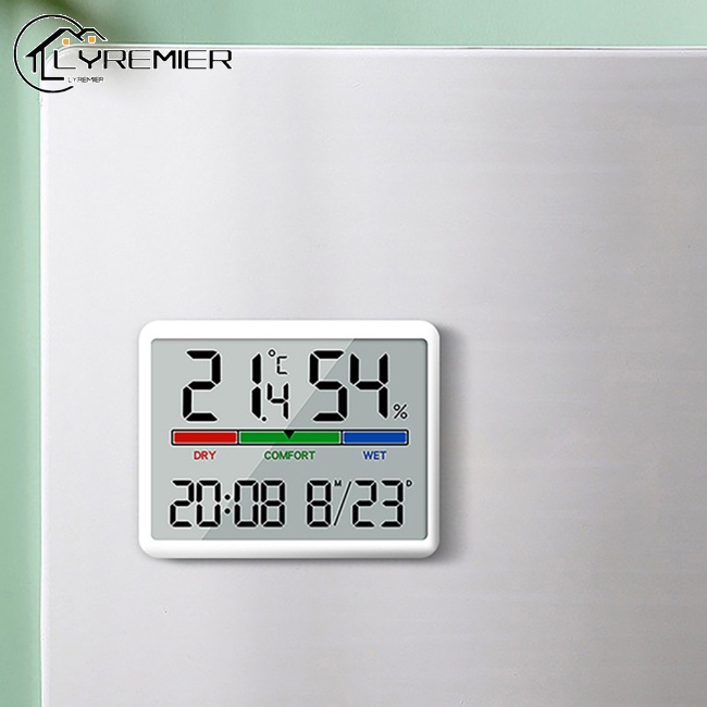 YRE Medidor De Umidade De Temperatura Multi-Funções Design Magnético Tela Grande Relógio Eletrônico Termômetro Digital