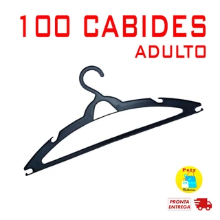 Kit 100 Cabide adulto roupas preto de plástico